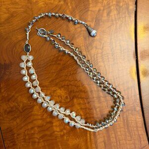 Long Faceted Crystal Necklace – Neutral Layered Strand, Brunello Cucinelli Vibe